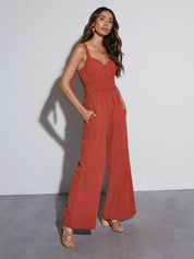 Dames Jumpsuit met Zakken - Roodbruin