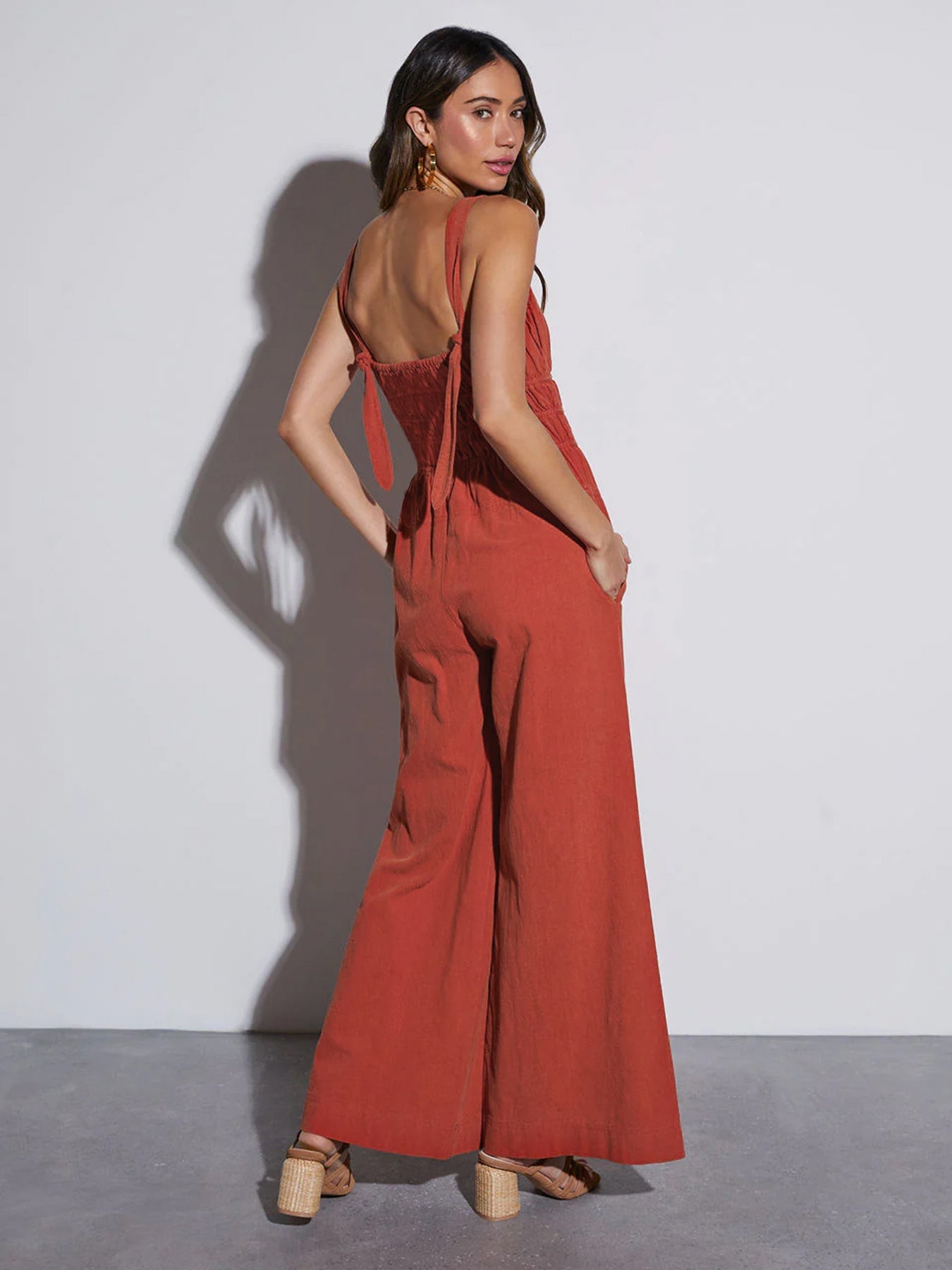 Dames Jumpsuit met Zakken - Roodbruin