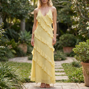 Maxi jurk dames | Ruffle jurk met v-hals