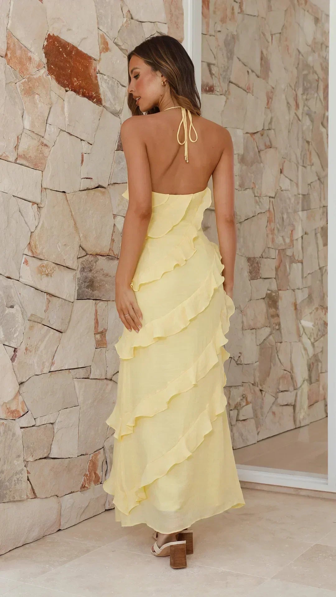 Maxi jurk dames | Ruffle jurk met v-hals