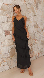 Maxi jurk dames | Ruffle jurk met v-hals