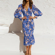 Midi jurk dames | Smock jurk met bloemenprint en lange mouw