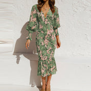 Midi jurk dames | Smock jurk met bloemenprint en lange mouw