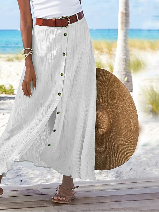 Rok dames | Linnen look maxi rok met losse pasvorm
