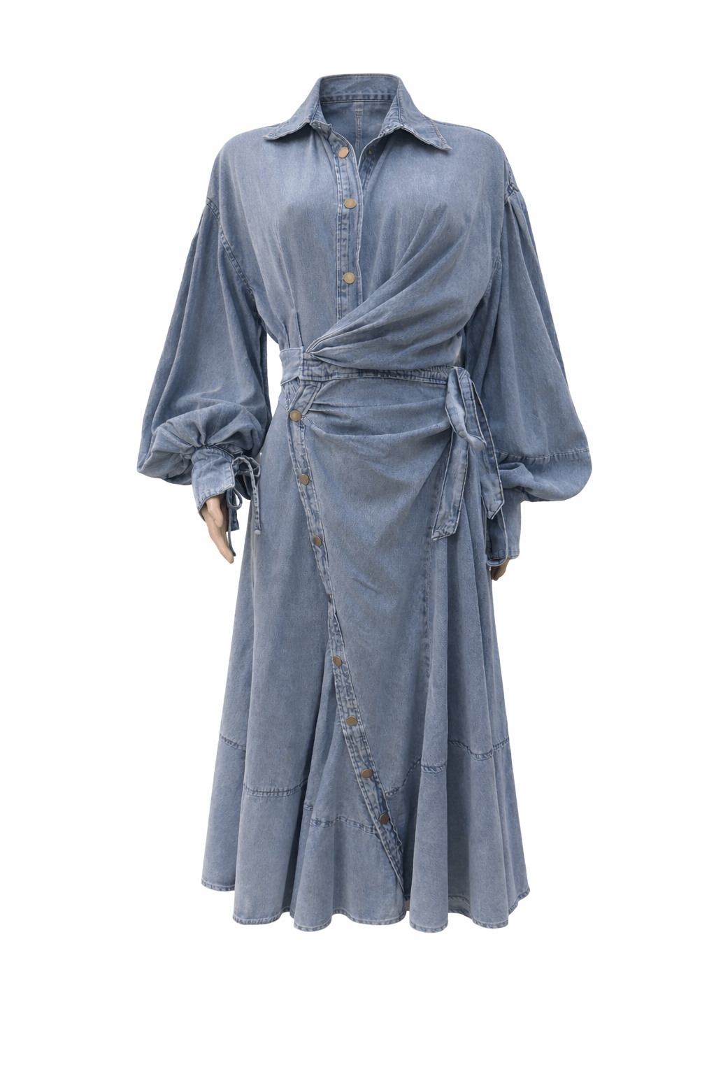 Luzie | Denim Maxi Jurk met Taillestrik - blauw