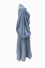 Luzie | Denim Maxi Jurk met Taillestrik - blauw