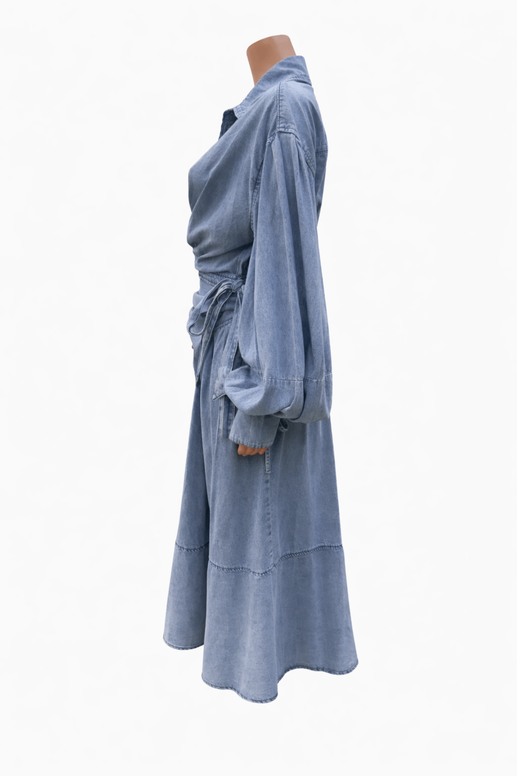 Luzie | Denim Maxi Jurk met Taillestrik - blauw