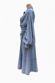Luzie | Denim Maxi Jurk met Taillestrik - blauw