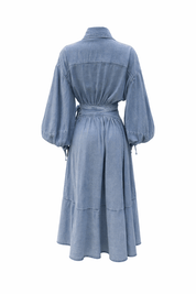 Luzie | Denim Maxi Jurk met Taillestrik - blauw
