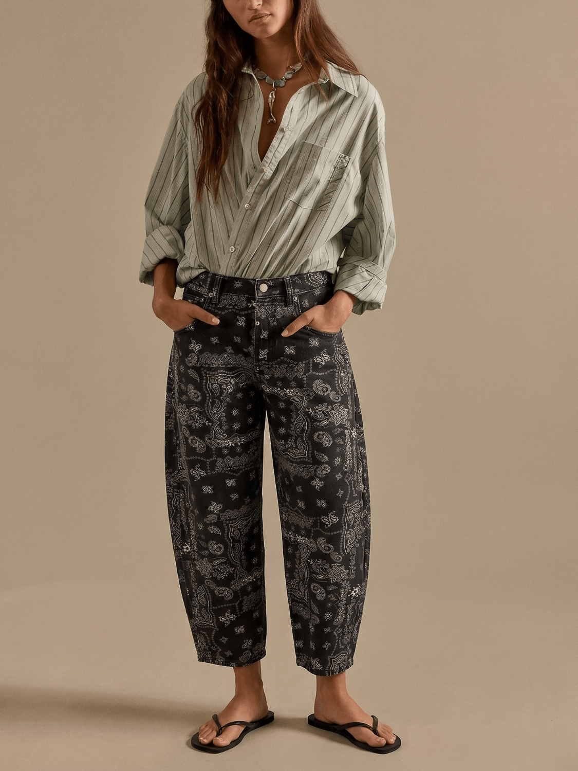 Mid Rise Barrel Jeans - paisleyprint - Zwart