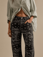 Mid Rise Barrel Jeans - paisleyprint - Zwart