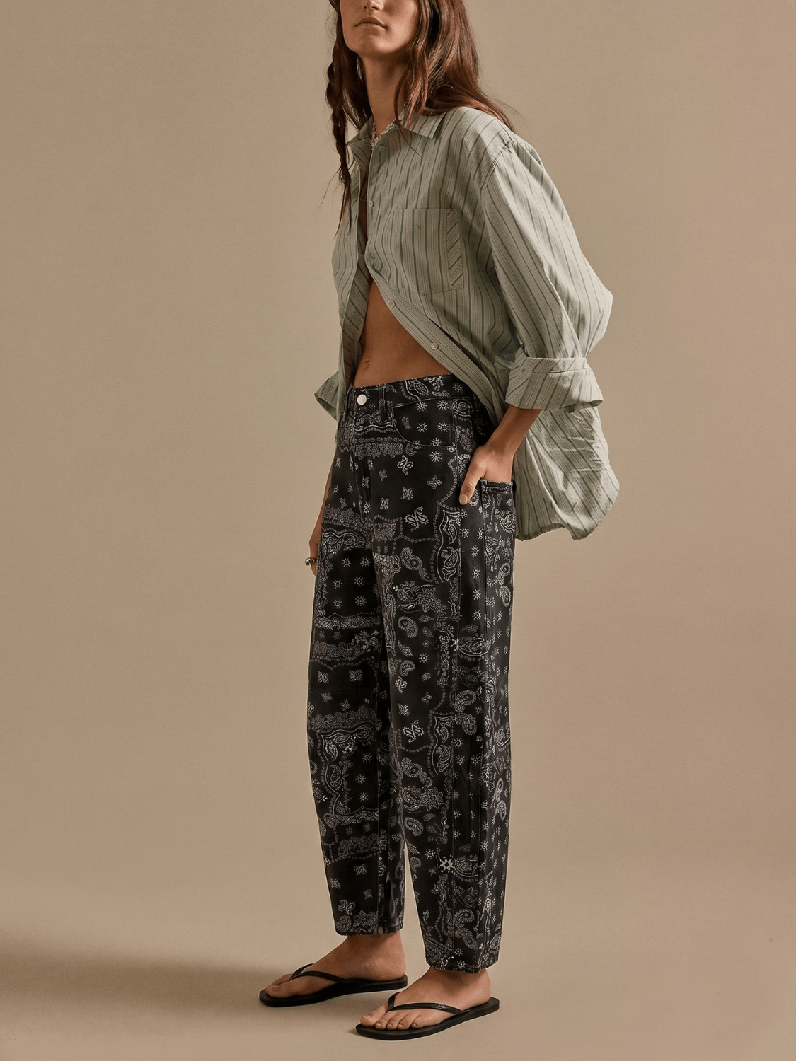 Mid Rise Barrel Jeans - paisleyprint - Zwart