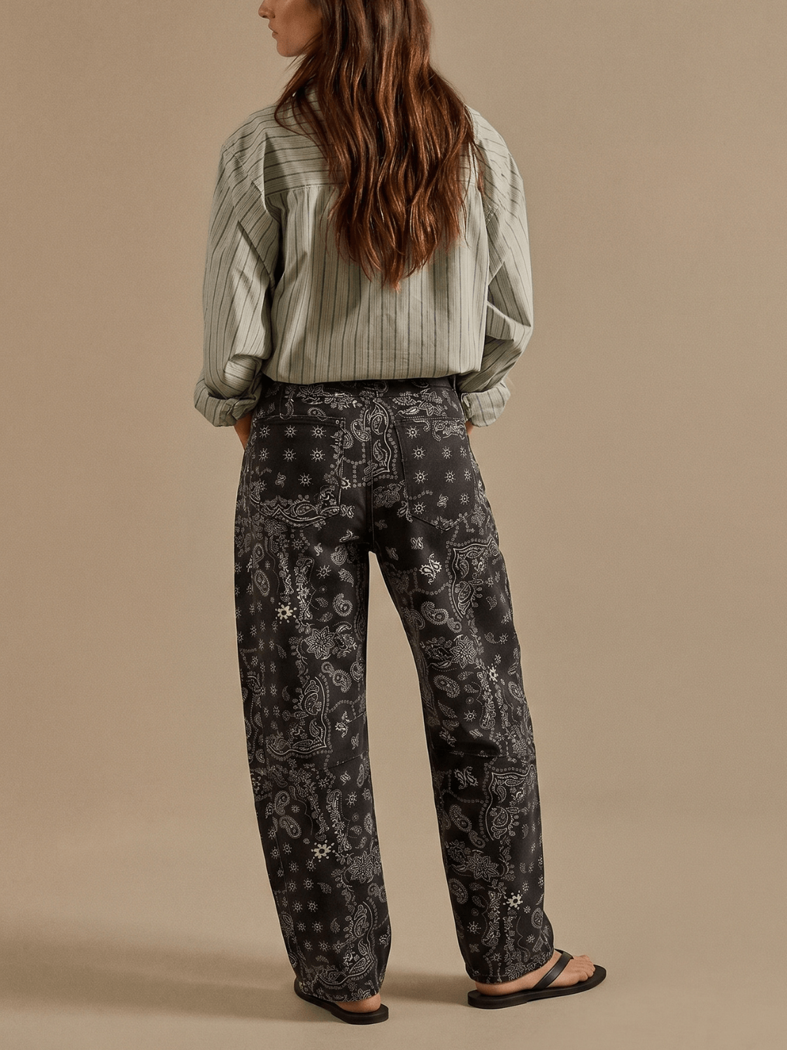 Mid Rise Barrel Jeans - paisleyprint - Zwart