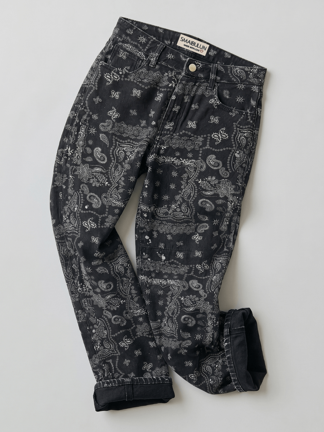 Mid Rise Barrel Jeans - paisleyprint - Zwart