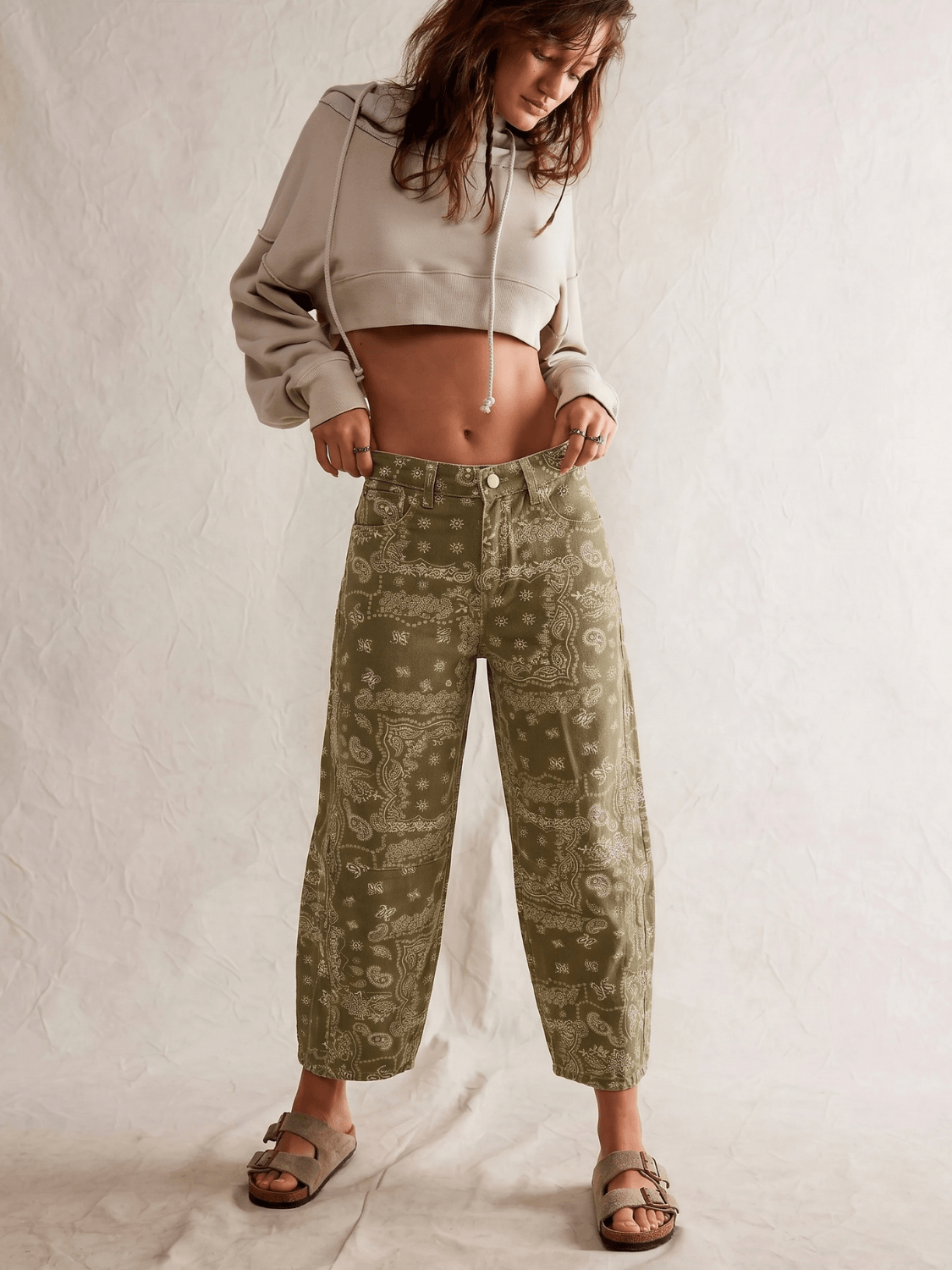 Mid Rise Barrel Jeans - paisleyprint - groen
