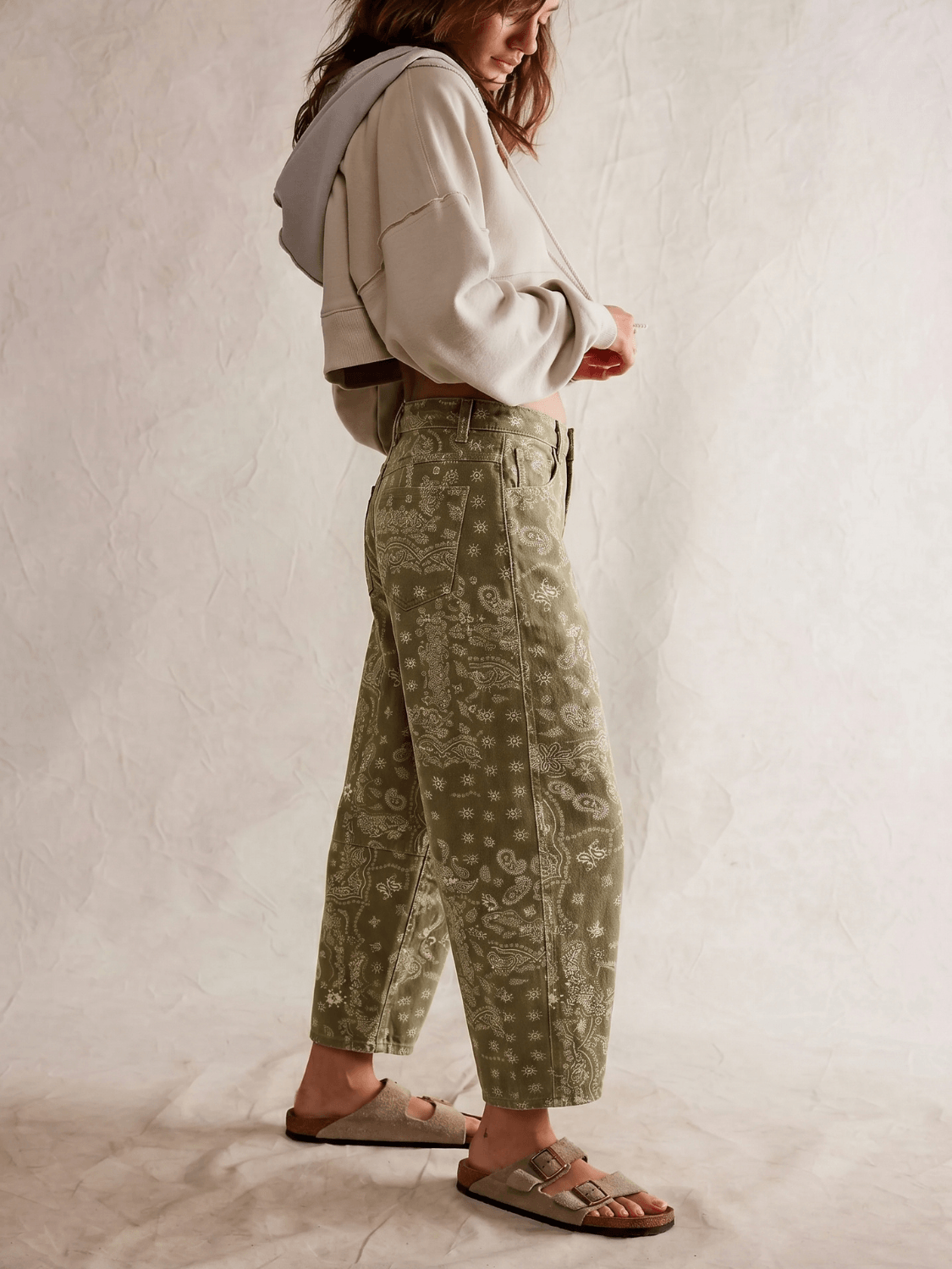 Mid Rise Barrel Jeans - paisleyprint - groen