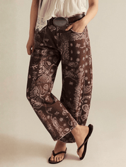 Mid Rise Barrel Jeans - paisleyprint - chocoladebruin