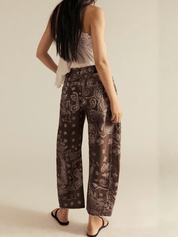 Mid Rise Barrel Jeans - paisleyprint - chocoladebruin