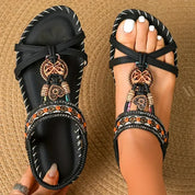 Sandalen dames | Boho sandalen met kralen en elastische band
