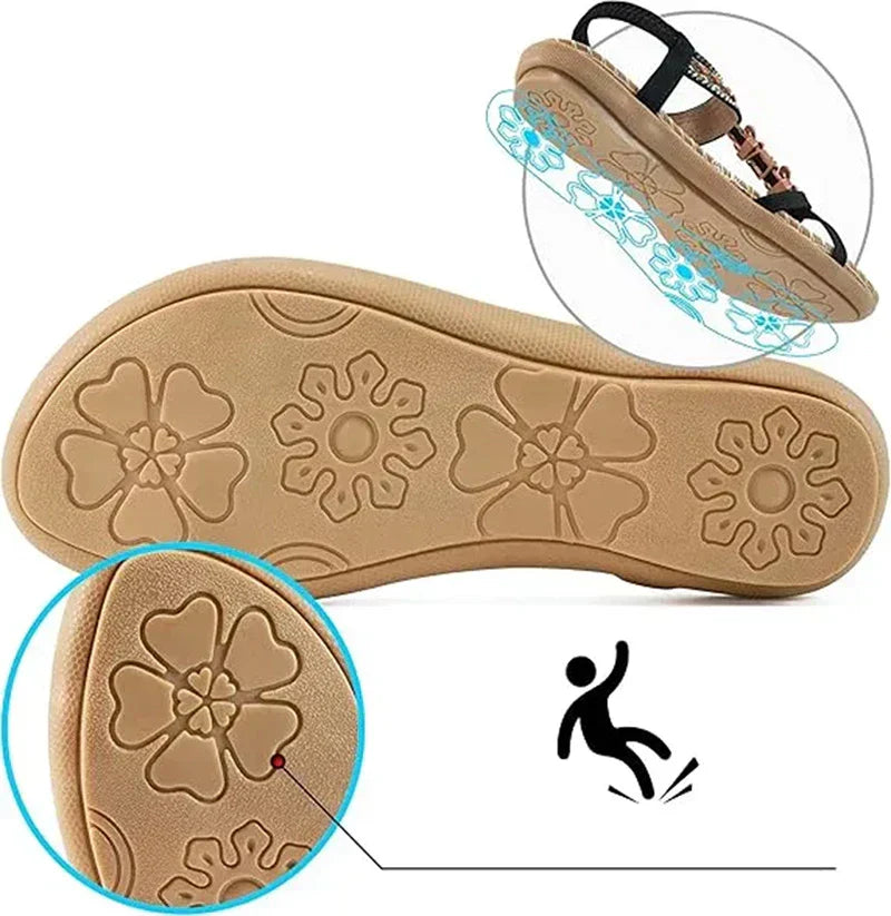Sandalen dames | Boho sandalen met kralen en elastische band
