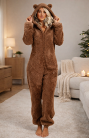 SnugglePaws Fleece Onesie Dames | Superzachte Onesie met Berenoortjes | Warme Loungewear