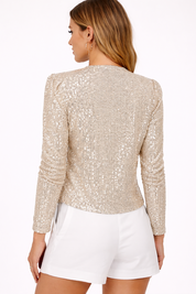 Olive Glitterjas Dames – Chique Sparkling Party Jas met Glamour Effect