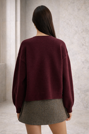Gebreide Dames Cardigan met Fluwelen Strikken en Bolmouwen