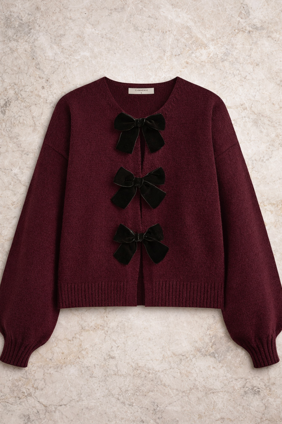 Gebreide Dames Cardigan met Fluwelen Strikken en Bolmouwen