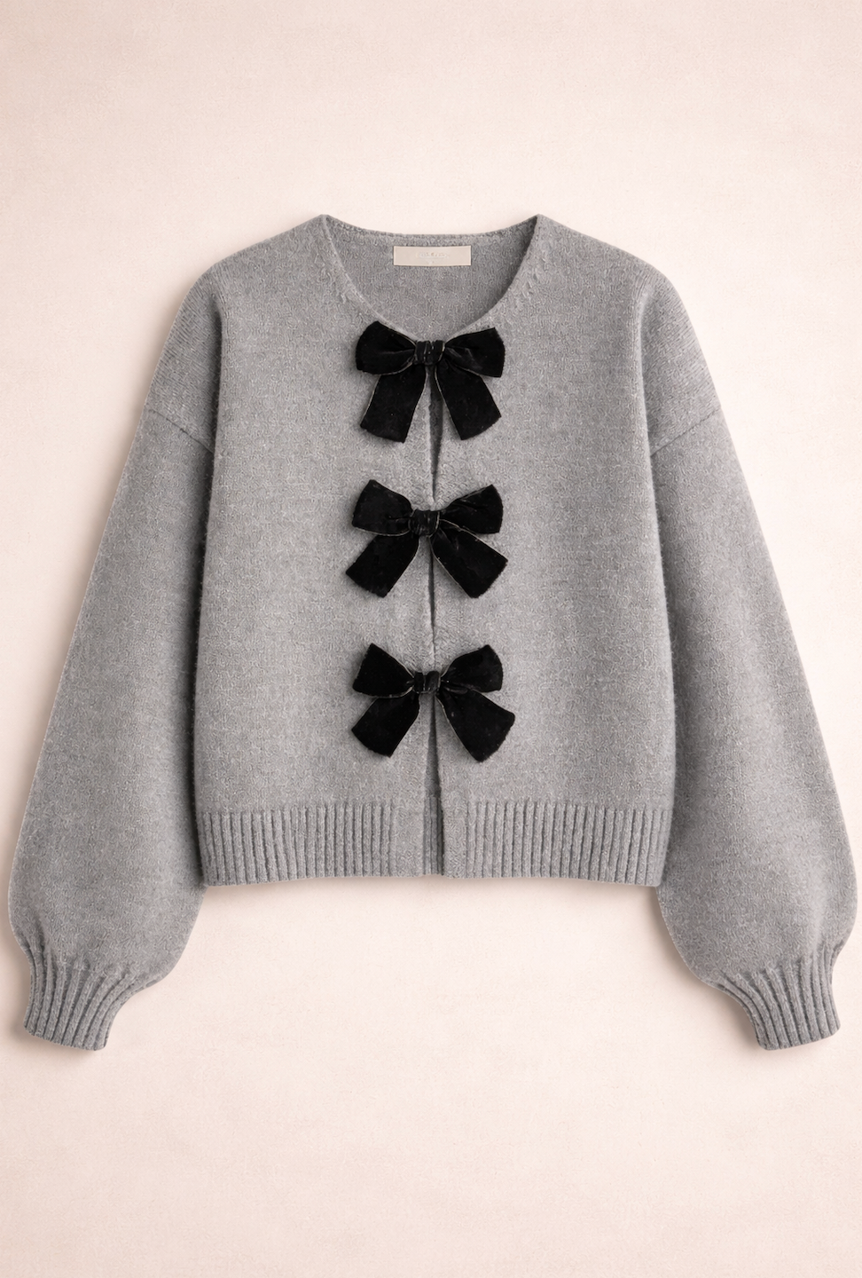 Gebreide Dames Cardigan met Fluwelen Strikken en Bolmouwen