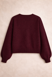 Gebreide Dames Cardigan met Fluwelen Strikken en Bolmouwen