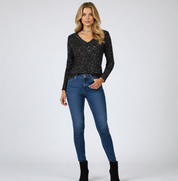 Dames Glitter V-Hals Top – Trendy Lange Mouwen Top voor Lente & Zomer | Caroline
