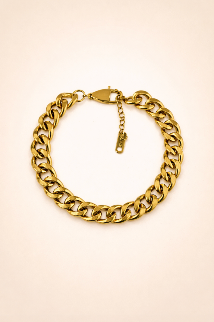 Gouden armband met grove schakels en verlengbare sluiting