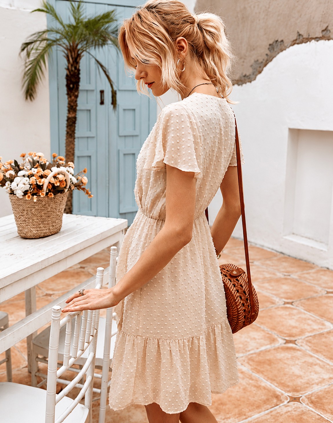 Beige Korte Ibiza Jurk