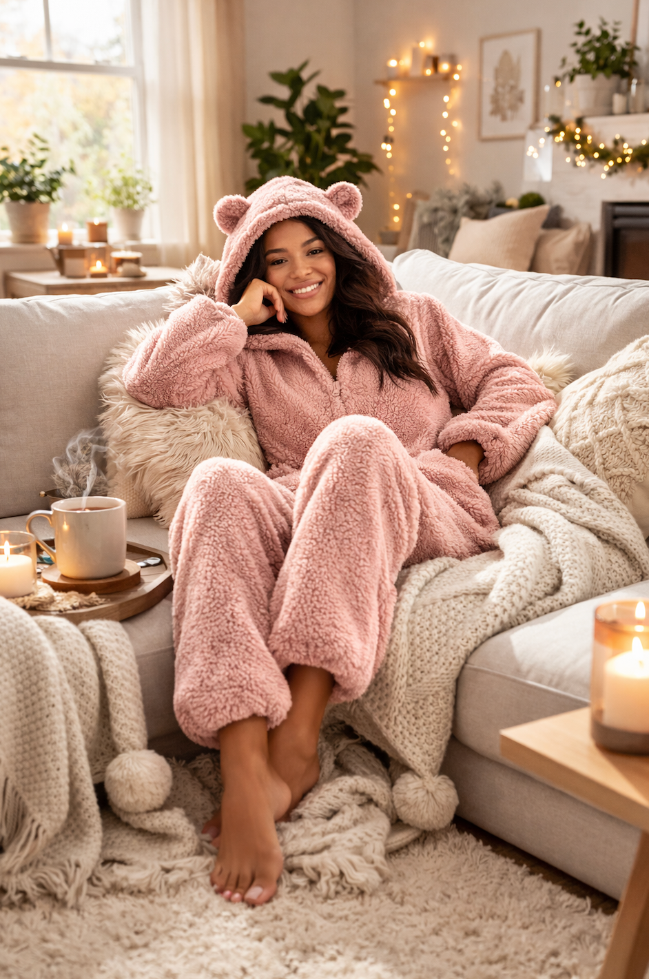 SnugglePaws Fleece Onesie Dames | Superzachte Onesie met Berenoortjes | Warme Loungewear