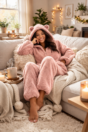 SnugglePaws Fleece Onesie Dames | Superzachte Onesie met Berenoortjes | Warme Loungewear
