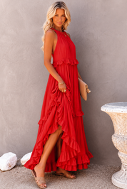 Maxi Rode Ruffle Strandjurk