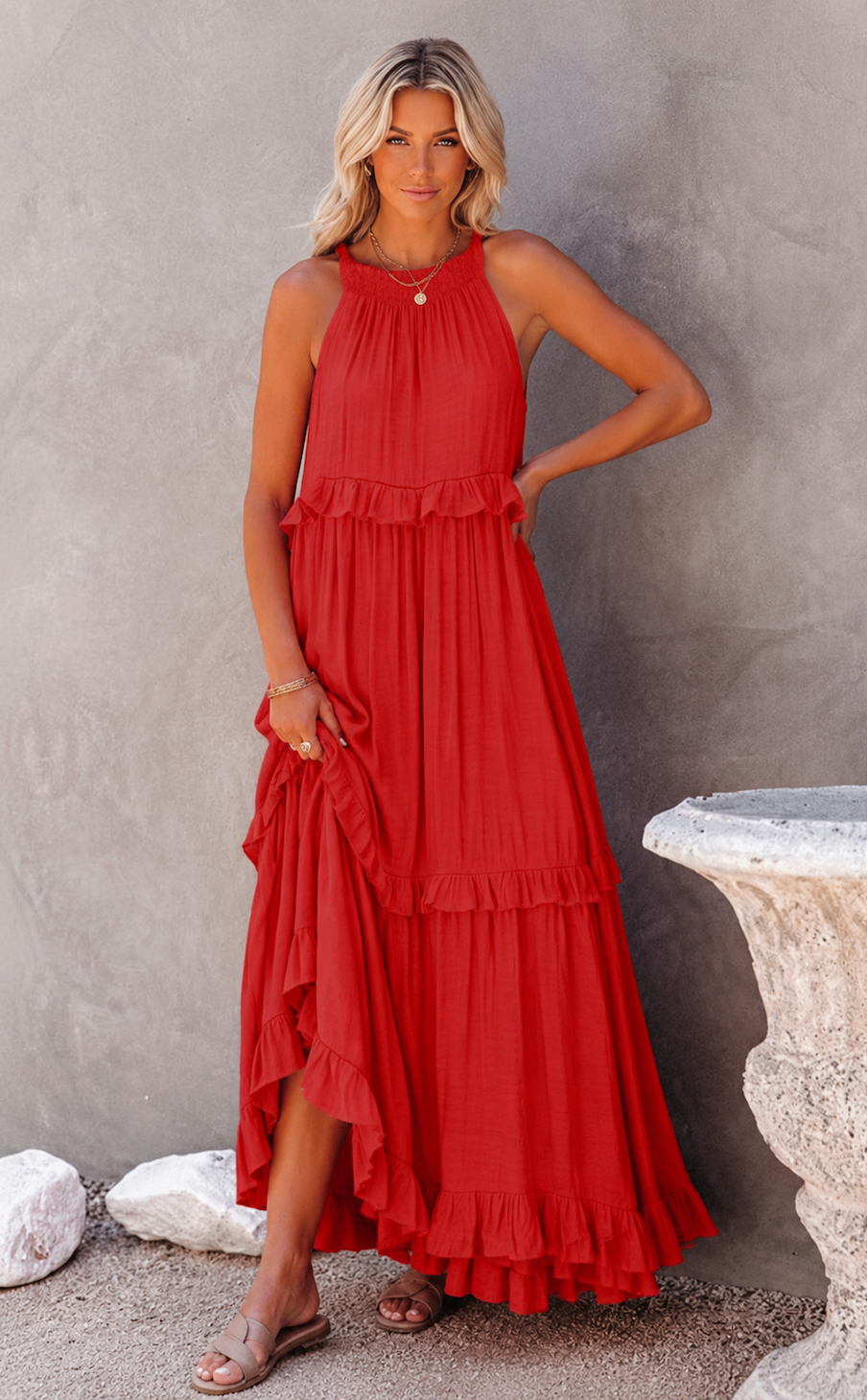 Maxi Rode Ruffle Strandjurk
