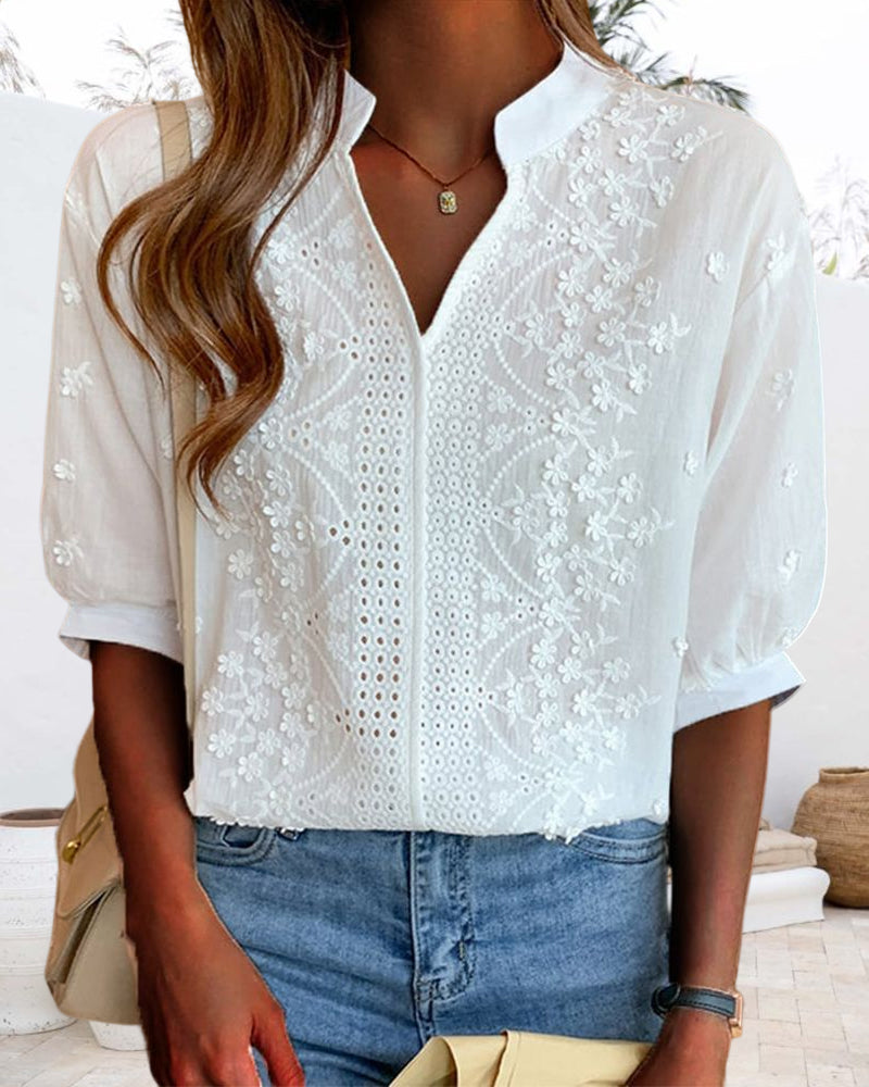 Sophie | Dames Blouse met V-hals en Korte Mouwen voor Zomer