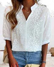 Sophie | Dames Blouse met V-hals en Korte Mouwen voor Zomer