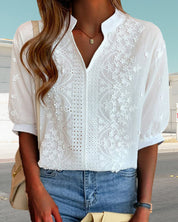 Sophie | Dames Blouse met V-hals en Korte Mouwen voor Zomer