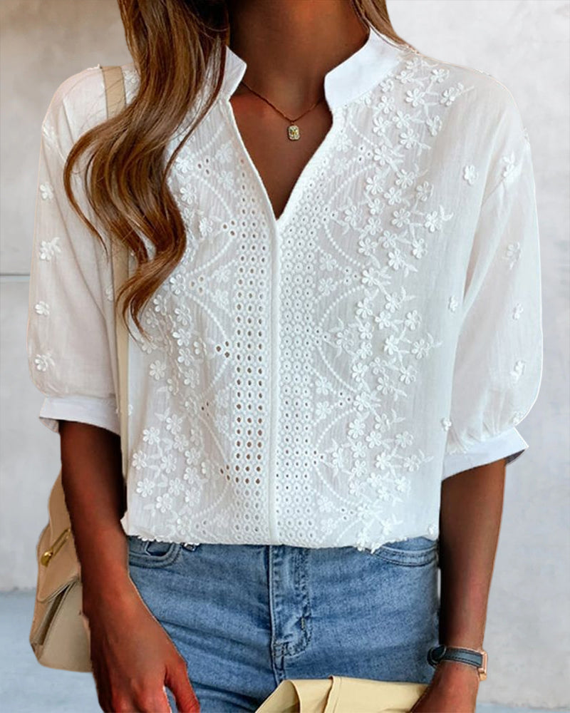 Sophie | Dames Blouse met V-hals en Korte Mouwen voor Zomer