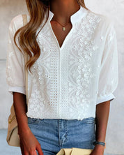 Sophie | Dames Blouse met V-hals en Korte Mouwen voor Zomer