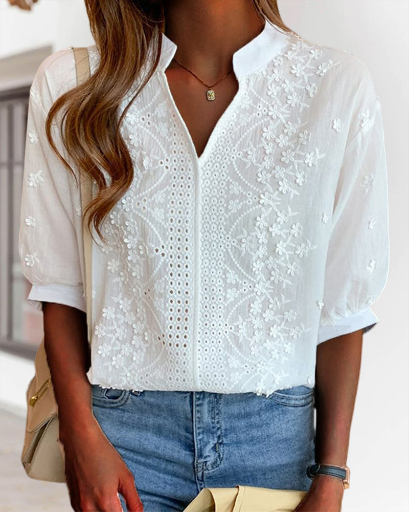 Sophie | Dames Blouse met V-hals en Korte Mouwen voor Zomer