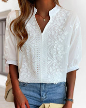 Sophie | Dames Blouse met V-hals en Korte Mouwen voor Zomer