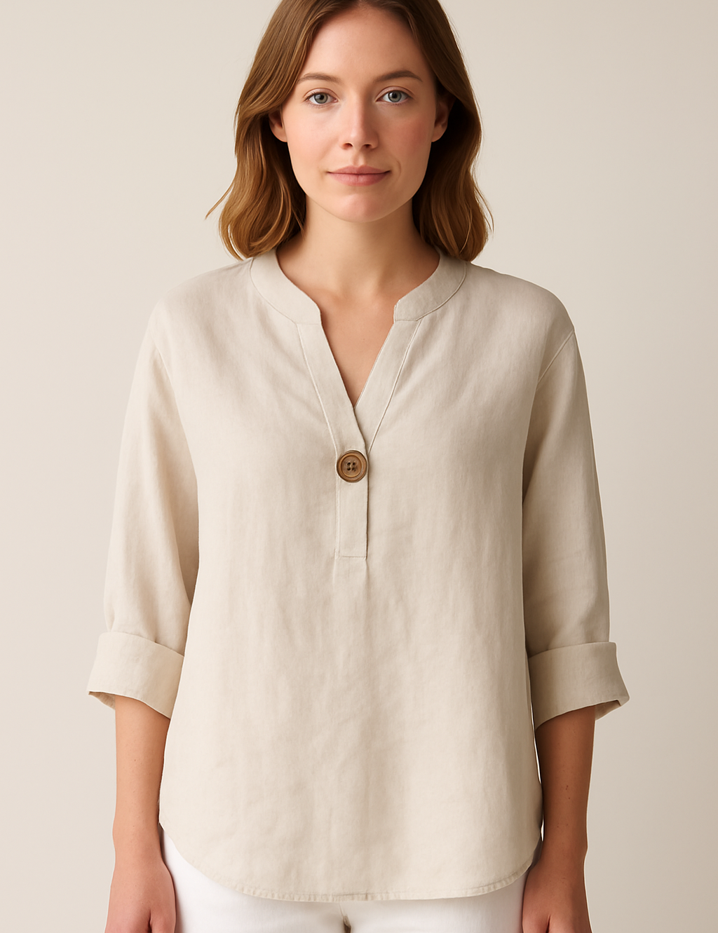 Sophie___Korte_Mouw_Damesblouse_met_V-hals_en_Knoopdetail_voor_Zomer_0.png
