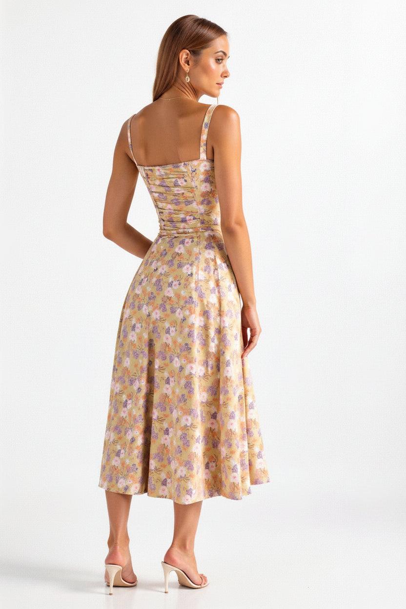 Sophie | Midi Jurk Dames met Corset en Vloeiende Rok voor Zomerse Gelegenheden