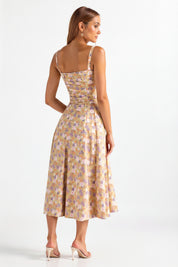 Sophie | Midi Jurk Dames met Corset en Vloeiende Rok voor Zomerse Gelegenheden
