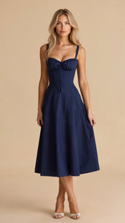 Sophie | Midi Jurk Dames met Corset en Vloeiende Rok voor Zomerse Gelegenheden
