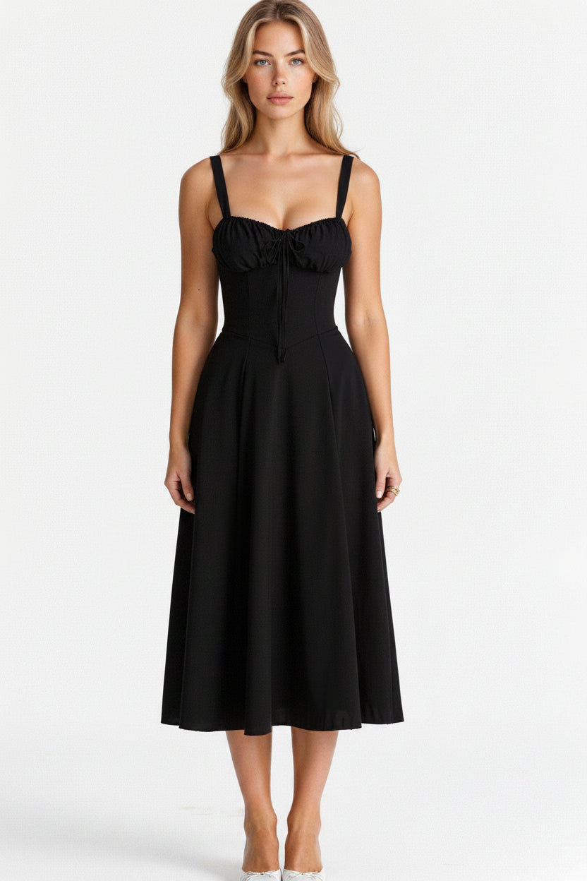 Sophie | Midi Jurk Dames met Corset en Vloeiende Rok voor Zomerse Gelegenheden