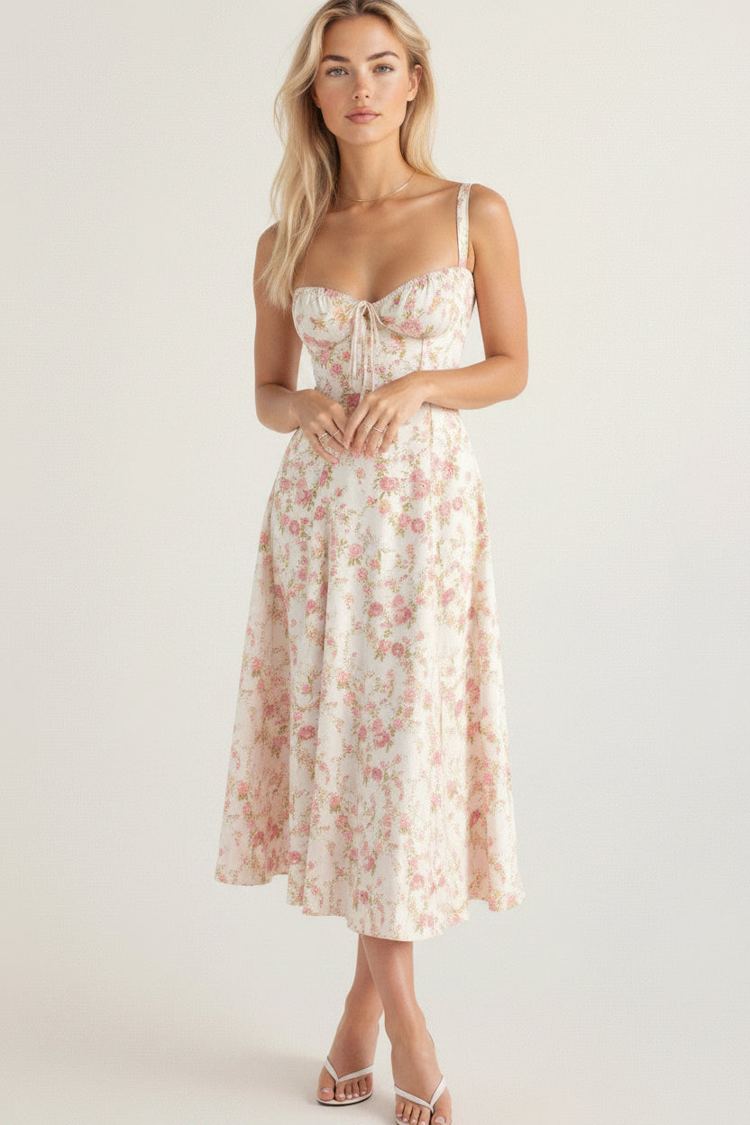 Sophie | Midi Jurk Dames met Corset en Vloeiende Rok voor Zomerse Gelegenheden